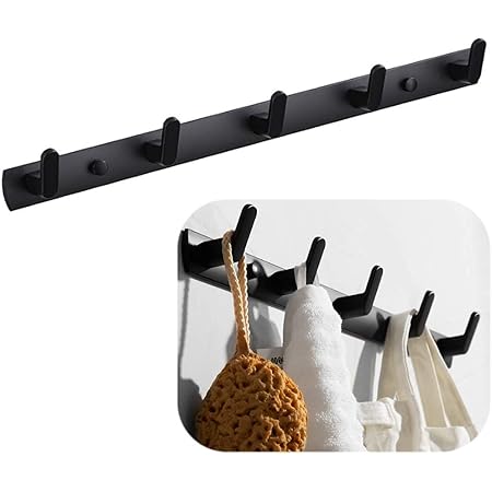 Spotact Gancho para Toallero, Percheros de Pared con 5 Ganchos, Soporte para Colgador Negro Moderno de 17,7 x 1,3 pulgadas