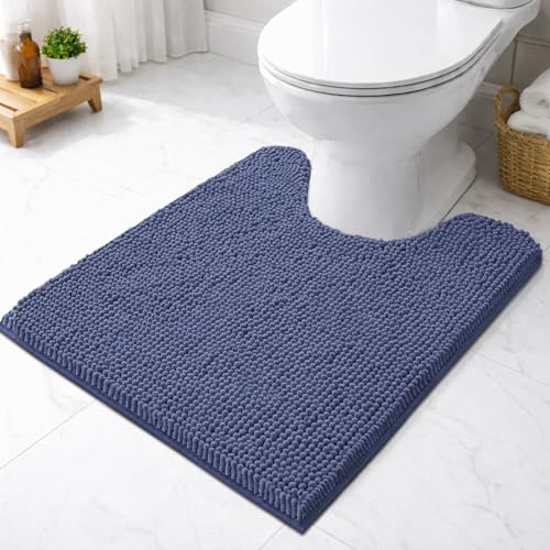 Image of LUXEHOME International Microfibre Chenille Contour Bath Mat for Bathroom, Anti Slip Super Absorbent Quick Dry Washable Bathroom Mats, Solid (Navy 47x47cm) Pack of 1