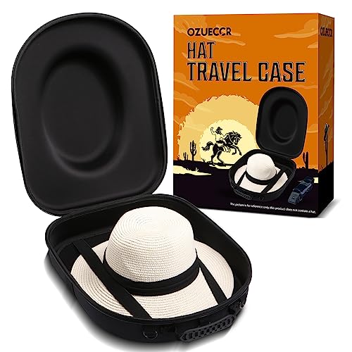 Ozueccr Hat Holder for Travel â€“ Crush Proof Hat Carrier Case for Travel Protects up to 2 fisherman,Panama & Tweed Hats â€“ Equipped with a Carrying Handle, Shoulder Strap & Luggage Strap - Medium