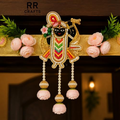 Image of Shree Nathji Door Toran|Decorative Banderwal for Main Door|Premium Beaded Wall Hanging with Elephant Motif & Pearl Latkans|Festive Home Decor for Diwali,Pooja,Wedding & Housewarming|38 Inch