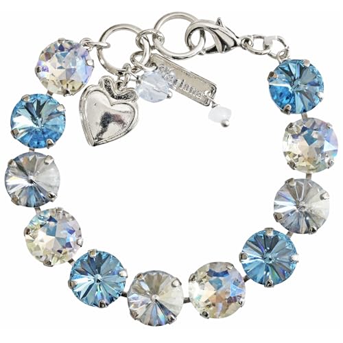 Mariana Rhodium Plated Italian Ice Classic Large Round Rivoli Cut Ultra Sparkly Statement Crystal Bracelet, Blue Moonlight 4474R 141ro