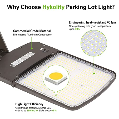 Image of hykolity 240W /300W Switchable LED Parking Lot Light, 150LM /W 5000K LED Street Lighting with Photocell Sensor[750W-1000W HPS Equiv.] 5000K 100-277V, Commercial Adjustable Arm Mount LED Shoebox Light