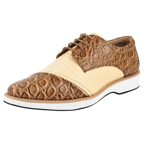 LIBERTYZENO Mens Crocodile Print Shoes Genuine Leather Oxford Dress Shoes Lizard Skin Men's Shoes Lucky Ivory Beige 12