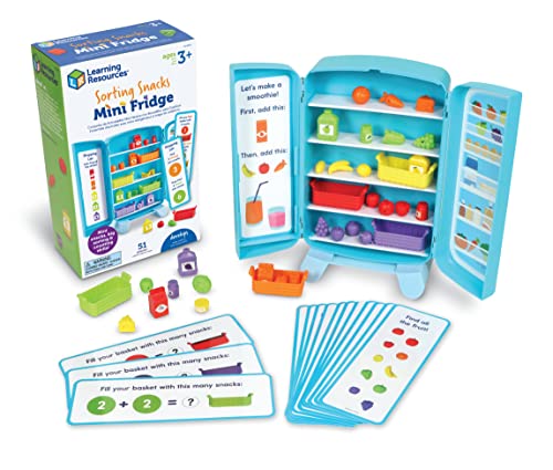 Learning Resources Sorting Snacks Mini Fridge - Play Food, Toddler Kitchen, Montessori , Color Sorting Sensory, Gifts for Boys and Girls, Preschool Games, Fine Motor Skills, Counting, Kindergarten