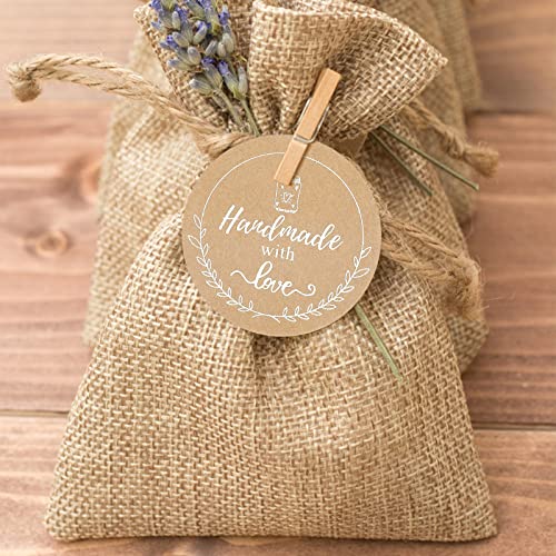 Joycraft 100Pcs Handmade Gift Tags, Brown Handmade With Love Tags With String, Round Kraft Paper Hanging Tags, Personalized Handmade Tags For Diy Crafts, Small Business（2"） #TOP6