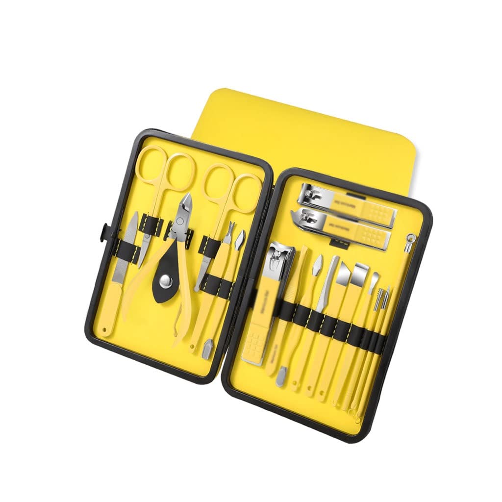Kits de coupe-ongles, Kit de soins des ongles professionnel en acier inoxydable, ensemble pédicure jaune citron for hommes et femmes(Yellow 18 Piece Set)