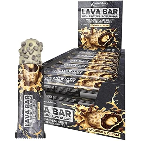 IronMaxx Lava Bar Proteinriegel - Cookies and Cream 18 x 40g | High-Protein-Bar mit cremigem Kern und knusprigen Topping | zuckerreduzierter Eiweißriegel palmölfrei und ohne Konservierungsstoffe Cover