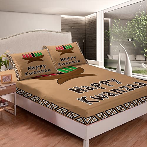 Happy Kwanzaa Lençol de cama Twin Kwanzaa Decorações Folha Superior Para Adultos Adolescentes Vermel