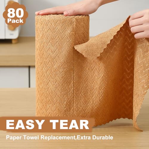 Image of 80 Pack Microfiber Cleaning Cloth Roll Reusable Paper Towels 12 inchx12 inch Tear Away Cloth,Absorbent Dish Rags for House Kitchen,Wash Cloths,Lint Free Rags for Window Cars Cleaning Supplies