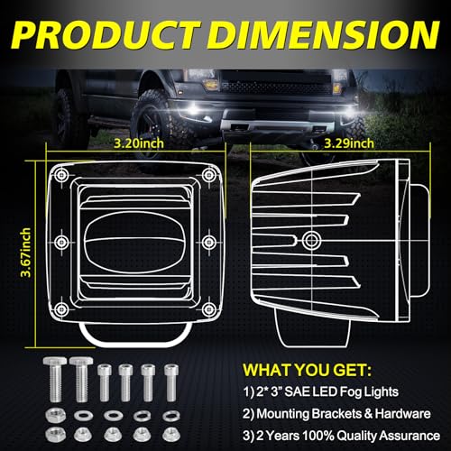 Image of 3 inch SAE LED Fog Lights Street Legal DOT Approved Square LED Cubes | Cut-off Beam Fog Pods Lights 2pcs for Trucks Pickup SUV Car Wrangler Toyota Nissan Ram