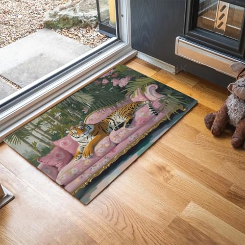 Tapis absorbant tigre rose-vert 45x75cm avec microfibres douces - 4