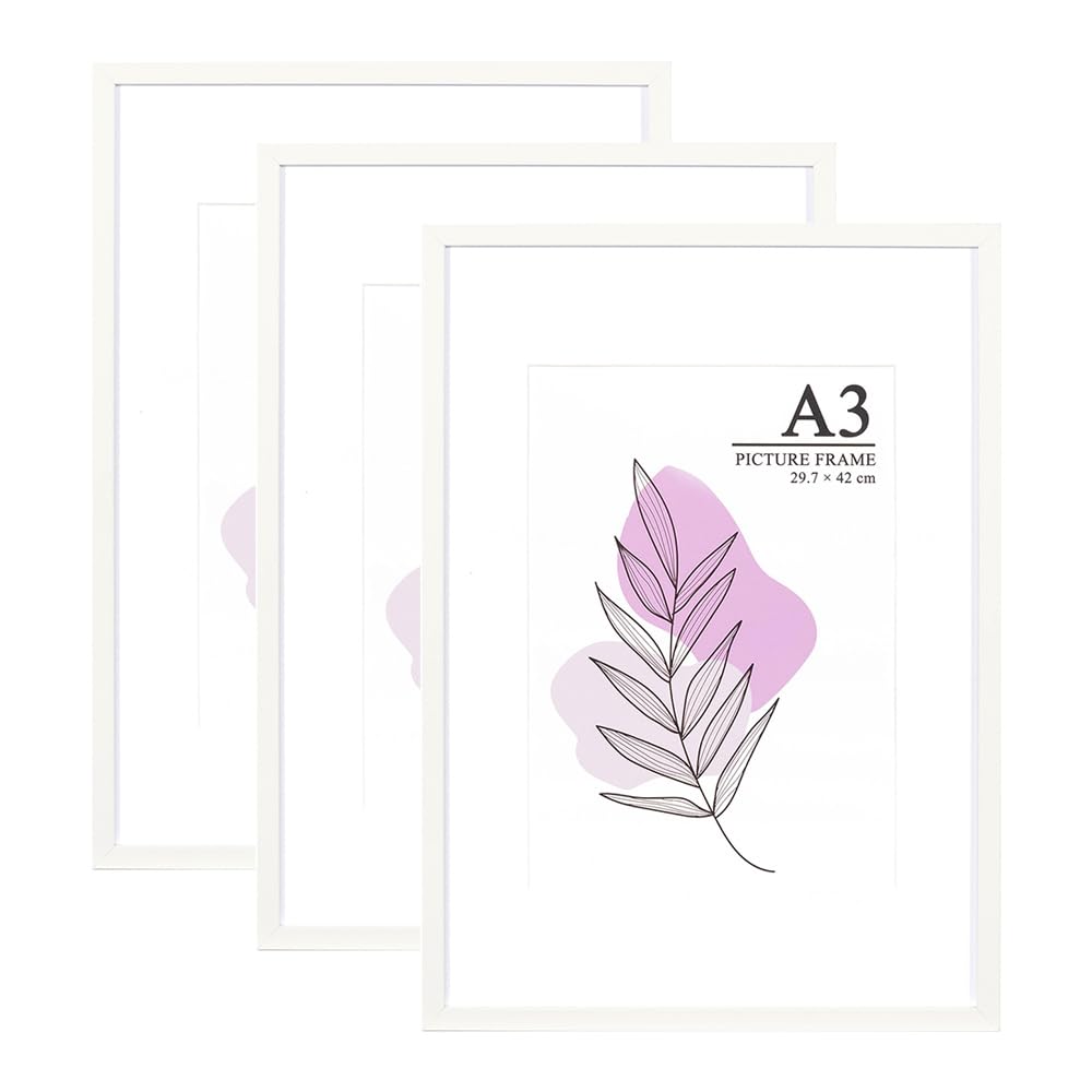 Baoee White Picture Frame A3,Set Of 3, Photo Frame With Acrylic Glass, A3 Frame, A3 Poster Frame, A3 Certificate Frame,Freestanding And Wall Mountable