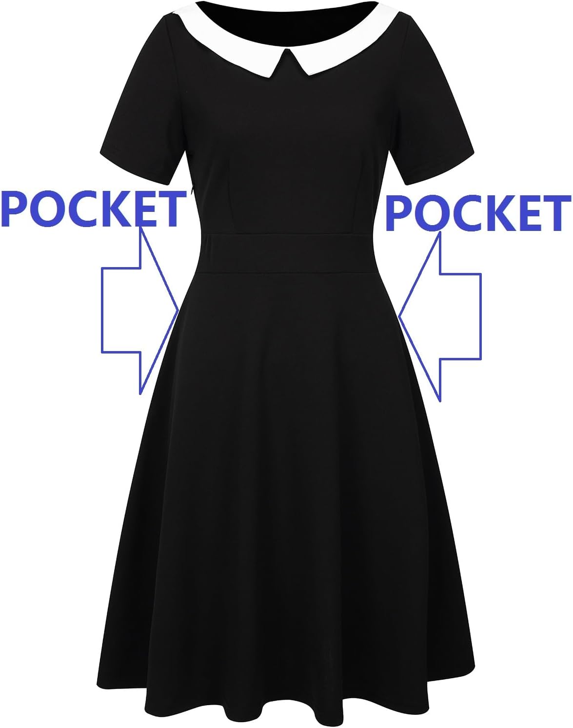 Women's Elegant Vintage Dresses Knee Length Casual Floral Print Work Party Peter Pan Collar A-Line Dress with Pockets 978