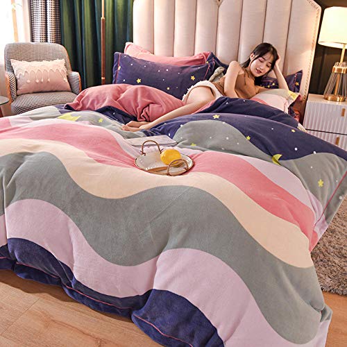 4 Piece Bedding Set,High-end Brocade Velvet Milk Velvet Four-Piece Baby Velvet French Coral Quilt Cover Bed Flannel Winter-Youth_2.0m Bed