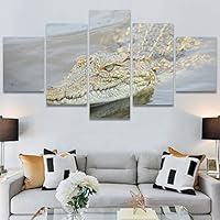 SIGNWIN 5 Panel Canvas Wall Art Alligators Closeup Dramatic Expressionism Hallway Minimalist Multicolor for Home Decorations Ready to Hang - 60