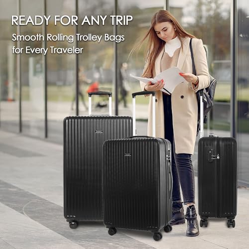 Image of Kenneth Cole Abs 3-Piece 8 Wheel Hardcase Spinner Luggage Set for Seamless Travel | Durable and Lightweight | Trolley Bag | Suitcase (Black, 3-Piece Set (20 inch /24 inch /28 inch))