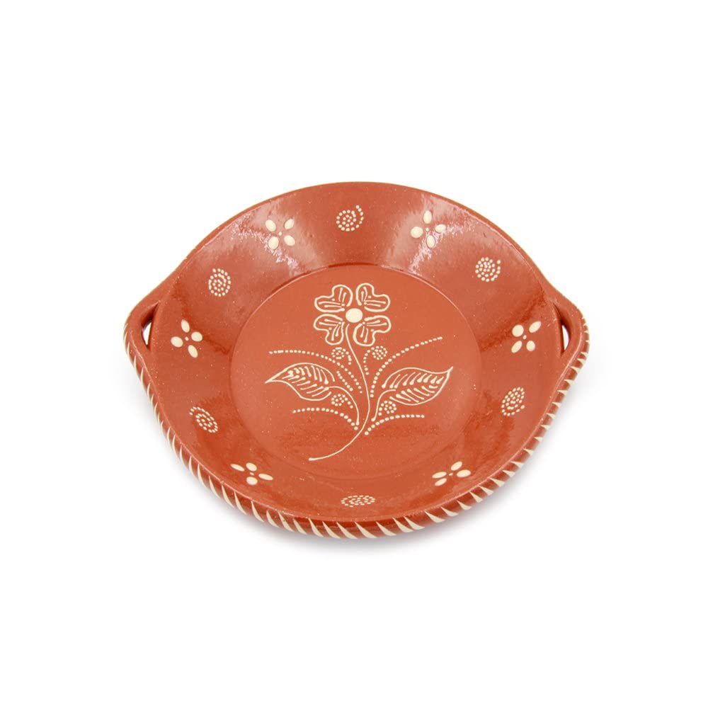 Portuguese Traditional Deep Dish With Handles Clay Terracotta Pottery Made In Portugal (N.3 11.5" Diameter)