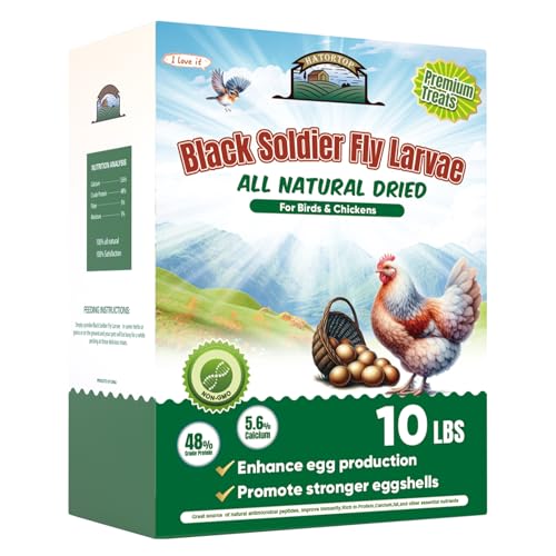 HATORTOP 10LB Dried Black Soldier Fly Larvae for Chickens Treats Bulk, Non GMO BSF Larvae 85X More Calcium Than Dried Mealworms for Laying Hens, Chicken Worms for Wild Birds