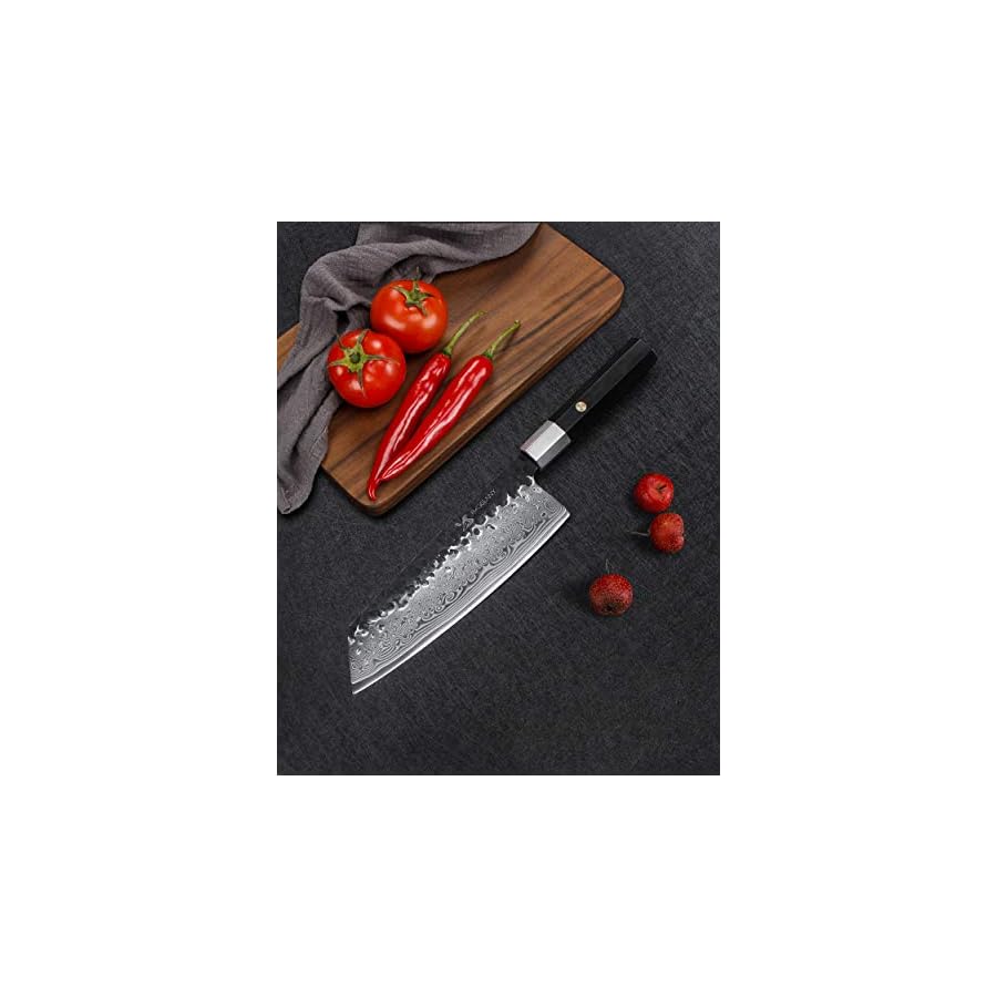 MSY BIGSUNNY 8.3" Forged Damascus Steel Cleaver Knife - Asian Vegetable Knife Nakiri Knife - Octagonal Sandalwood Handle