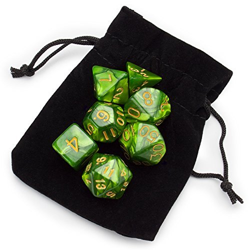 Wiz Dice Series Ii - Polyhedral Dice Set For Tabletop Rpg Adventure Games With A Dice Bag - Dnd Dice Set, Suitable For Dungeons And Dragons, Mtg And Dice Games Alike - Jade Oil - 7 Ct #TOP2