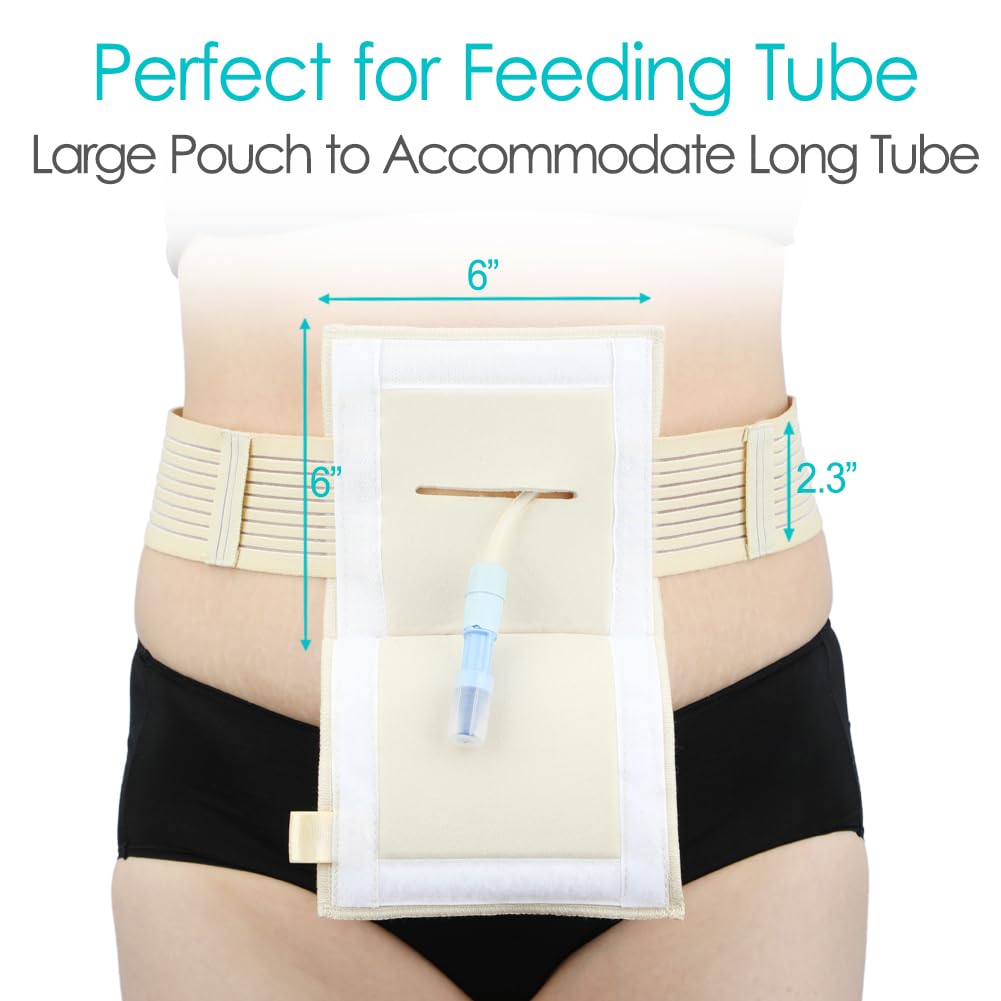 [2 Pack] Futterschlauchgürtel, PEG Tube Halter G-Tube Schutzgürtel Atmungsaktiv Beige mit Schlitz für G Tube J Tube PEG Tube Supplies, kein Taping der Tube mehr