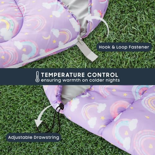 Wake In Cloud - Bolsa de Dormir para Niñas, Camping en Clima Frío y Cálido, Ligera y Compacta para 3 Temporadas, Diseño Arcoíris miniatura 5
