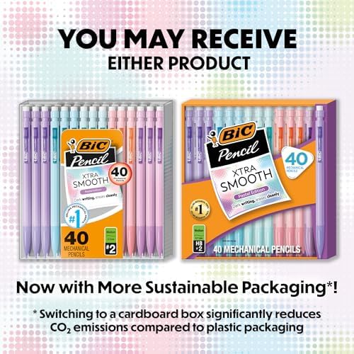 BIC Xtra-Smooth Pastel Mechanical Pencils with Erasers, Medium Point (0.7mm), 40-Count Pack, Bulk Mechanical Pencils for School or Office Supplies 1