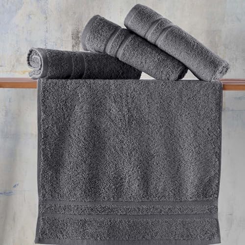 Image of Hammam Linen Organic Turkish Cotton Hand Towels 6-Pack, 16 inchx28 inch, Cool Grey, Luxury Hotel & Spa