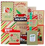 Iconikal Christmas Kraft Gift Boxes - Reusable Holiday Shirt Robe Lingerie Hat Gloves Boxes, Festive Printed Designs, 3 Sizes Small Medium Large, 10-Pack