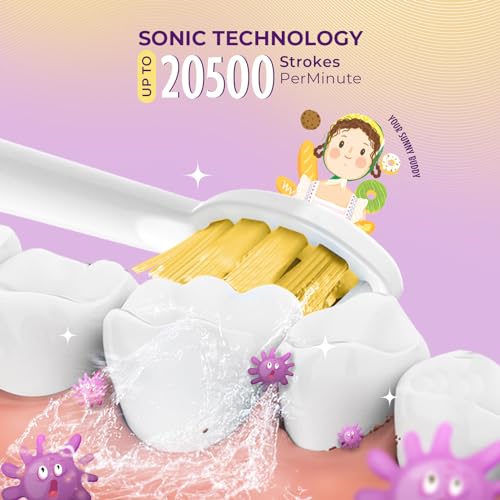 Image of beatXP Jiggle Sonic Electric Toothbrush for Kids with 2 Brush Heads & 3 Cleaning Modes | Rechargeable Electric Toothbrush | 20500 strokes /min with Long Battery Life (Sunny Yellow)