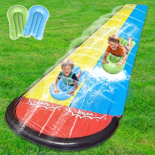 XPJBKC 240x55in Toboggan Aquatique, Toboggan d'eau avec 2 Bodyboards, Oboggan d'eau Robuste pour Pelouse avec Arroseur Intégré, Jouets d'été pour Adultes...