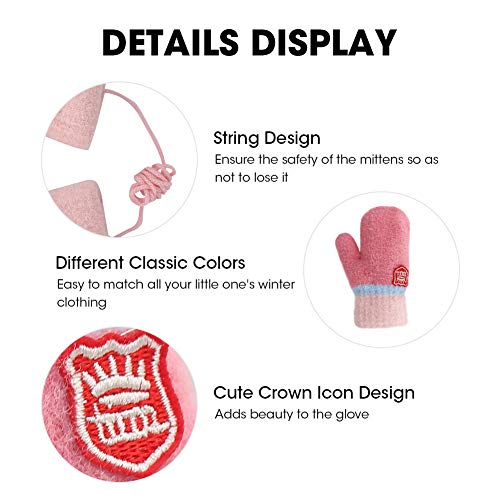 ORVINNER 3 Pack Toddler Gloves Winter Warm Fleece Lined Baby Soft Knit Mittens Toddler Winter Mittens for Boys and Girls (0-36 Months, Pink/Light-blue/White Pack)