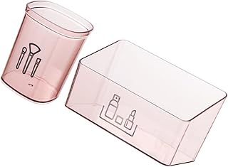 NUOBESTY 2pcs Pink Lipstick and Cosmetic Organizer Boxes Set Desktop Makeup Brush and Skin Care Storage for Vanity Table