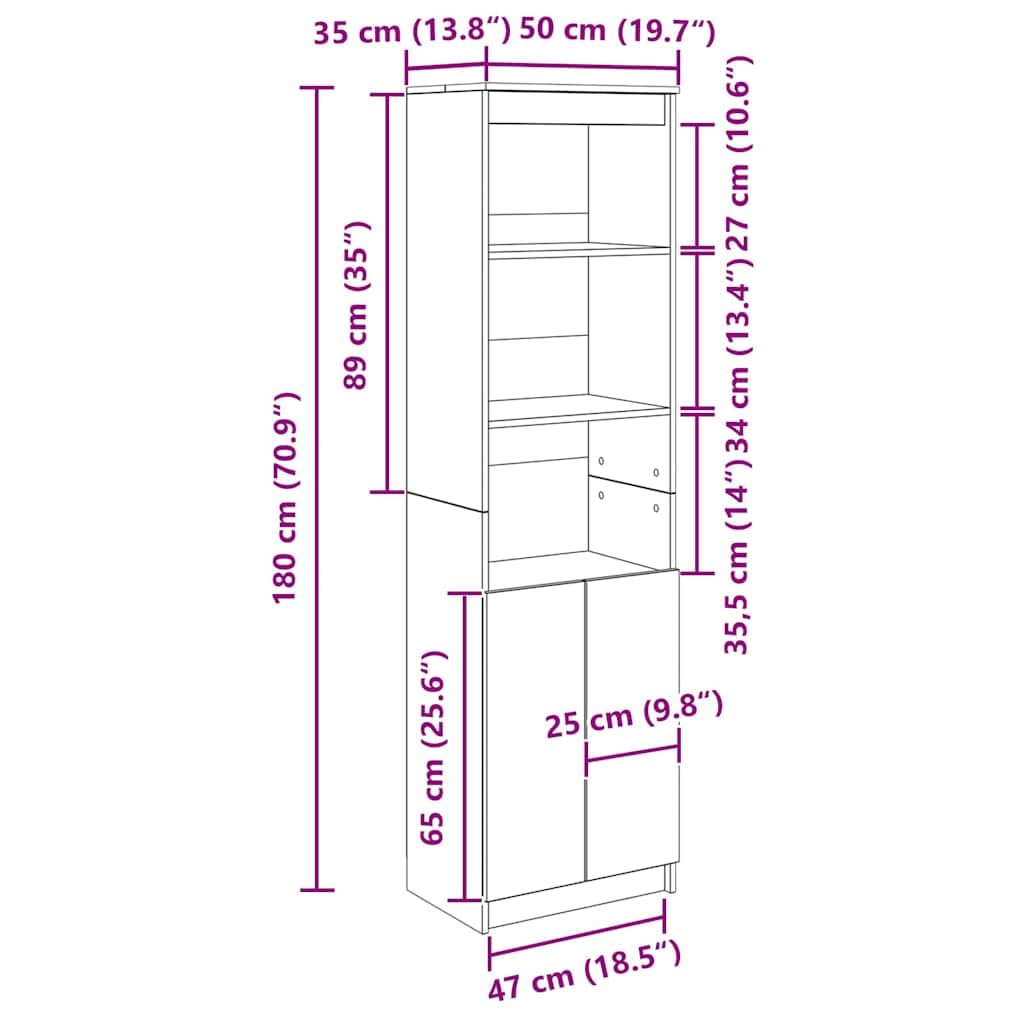 vidaXL Aparador de Madera de ingeniería Sonoma Gris 50x35x180 cm, Armario, Armario Auxiliar, Armario de almacenaje Alto, Armario de almacenaje