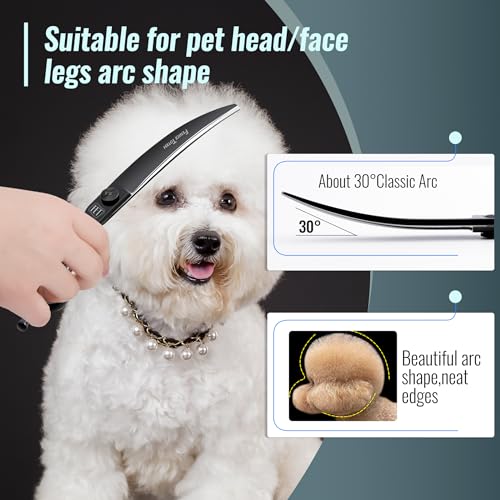 Dog Grooming Scissors: 7.5″ Curved Pet Shears Made Of Japanese 440C for Trimming Dogs Cats and Other Pets Face and Paws Black Dog Grooming Scissors: 7.5″ Curved Pet Shears Made Of Japanese 440C for Trimming Dogs Cats and Other Pets Face and Paws Black