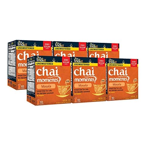 Tea India Chai Moments Masala Chai Tea Unsweetened Instant Latte Mix Flavorful Blend Of Premium Black Tea, Spices & Natural Ingredients Traditional Indian Tea Individually Wrapped 10 Sachets Pack of 6 Cover