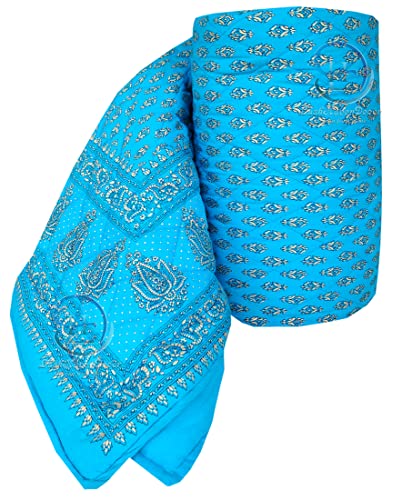 Image of Jaipuri Razai Single Bed Gold Print with Computerized Quilting Use as Soft and Breathable Cotton Comforter Quilt Rajai Blanket Dohar Size 55X85 inch Sky Blue Pack of 2