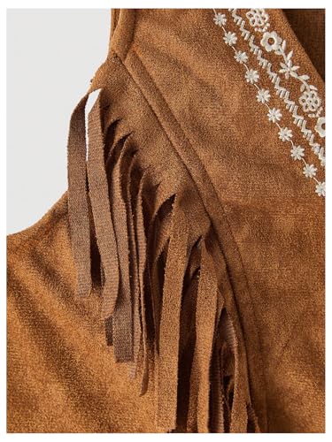 OYOANGLE Women's Button Front Fringe Cowgirl Vest Embroidered V Neck Sleeveless Crop Jackets4