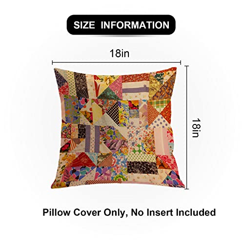 Shrahala Retro Decorative Pillow Covers 18X18 Set Of 2, Square Multi Colored Patchwork Pattern Cushion Case For Sofa Bedroom Car Throw Pillow Covers Cushion Cover thumb #4