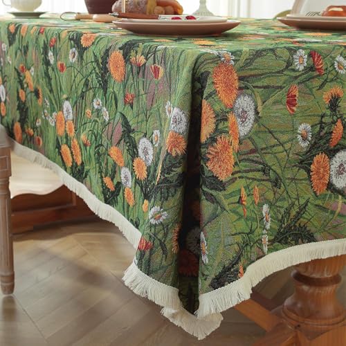 Nappe vintage rectangulaire verte 140x220 table salle à manger