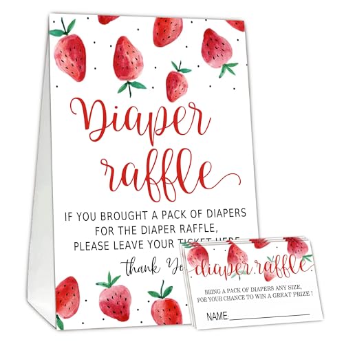 Berry sweet Diaper Raffle Tickets for Baby Shower Game, 1 Standing Sign(5 * 7 Inch) & 50 Guessing Cards for Baby Shower Party Decoration