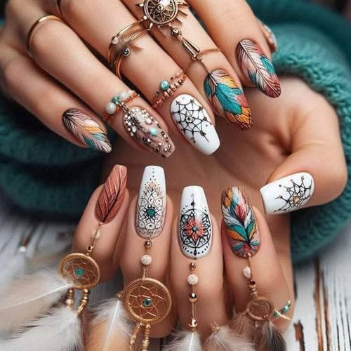 24 uñas postizas con forma de almendra y flores de otoño, con diseños florales únicos, uñas adhesivas para San Valentín