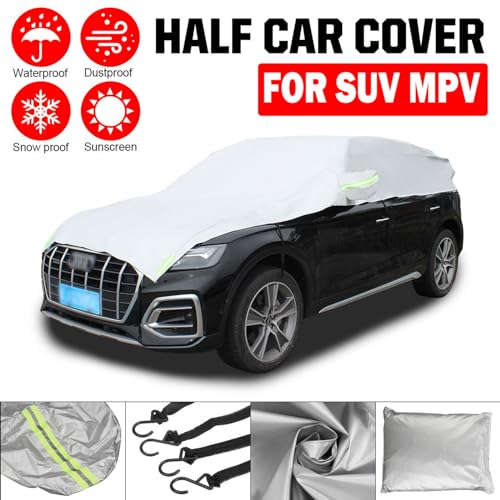 Image of Fits SUV 185 inch-200 inch Half Car Cover Top Waterproof All Weather, Car Covers Outdoor Indoor for All Season Waterproof Dustproof Hail UV Resistant Snowproof Universal