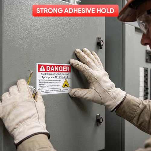 Image of 100pcs Arc Flash Danger Warning Stickers, 5 inch x 3.5 inch Self Adhesive | Weatherproof Vinyl Electrical Hazard Safety Signs