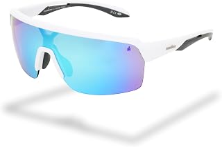 articulo Foster Grant IRONMAN Rover gafas de sol hombre – montura shield blanca con varillas grises, lentes azul espejadas, protección UV400, resistentes a rayaduras y golpes, montura sport ligera