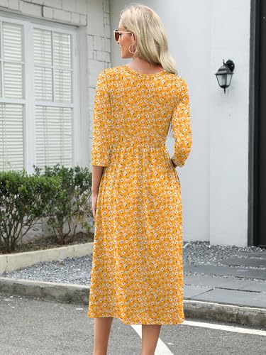 Image of Heymoments Women's Casual Dress Crewneck A line Tiered Flowy Loose Beach Travel Long Dresses with Pockets