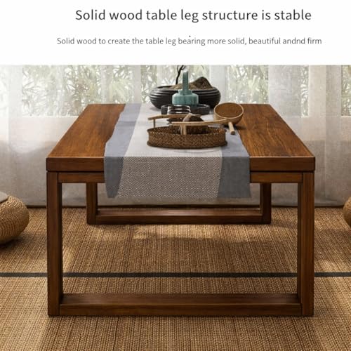 Image of Foldable Japanese Floor Tea Table Minimalist Low Height Wooden Coffee Table Zen Style Solid Wood Living Room Bedroom Hall Garden Table Walnut 80 x 40 x 30