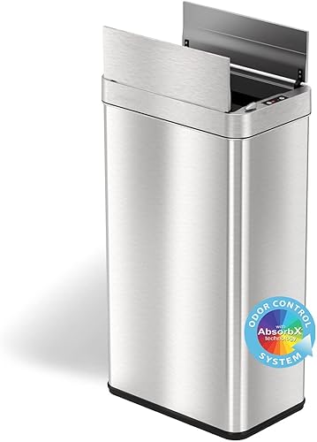 Miniatura 2 de iTouchless Cubo de basura con sensor de tapa abierta de 18 galones con filtro de olor AbsorbX y adaptador de corriente alterna PetGuard (plateado)