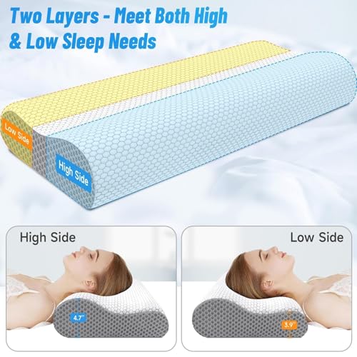 Image of CloudBliss Memory Foam Pillow, Ergonomic Neck Contour Cervical Pillow for Back and Shoulder Pain, Orthopedic Pillow for Neck Pain Relief, for Sleeping Side, Back, Stomach Sleepers - Grey, King
