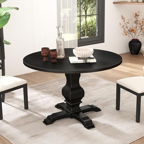 Image of Roundhill Furniture Havre Pedestal Base Round Dining Table, Black